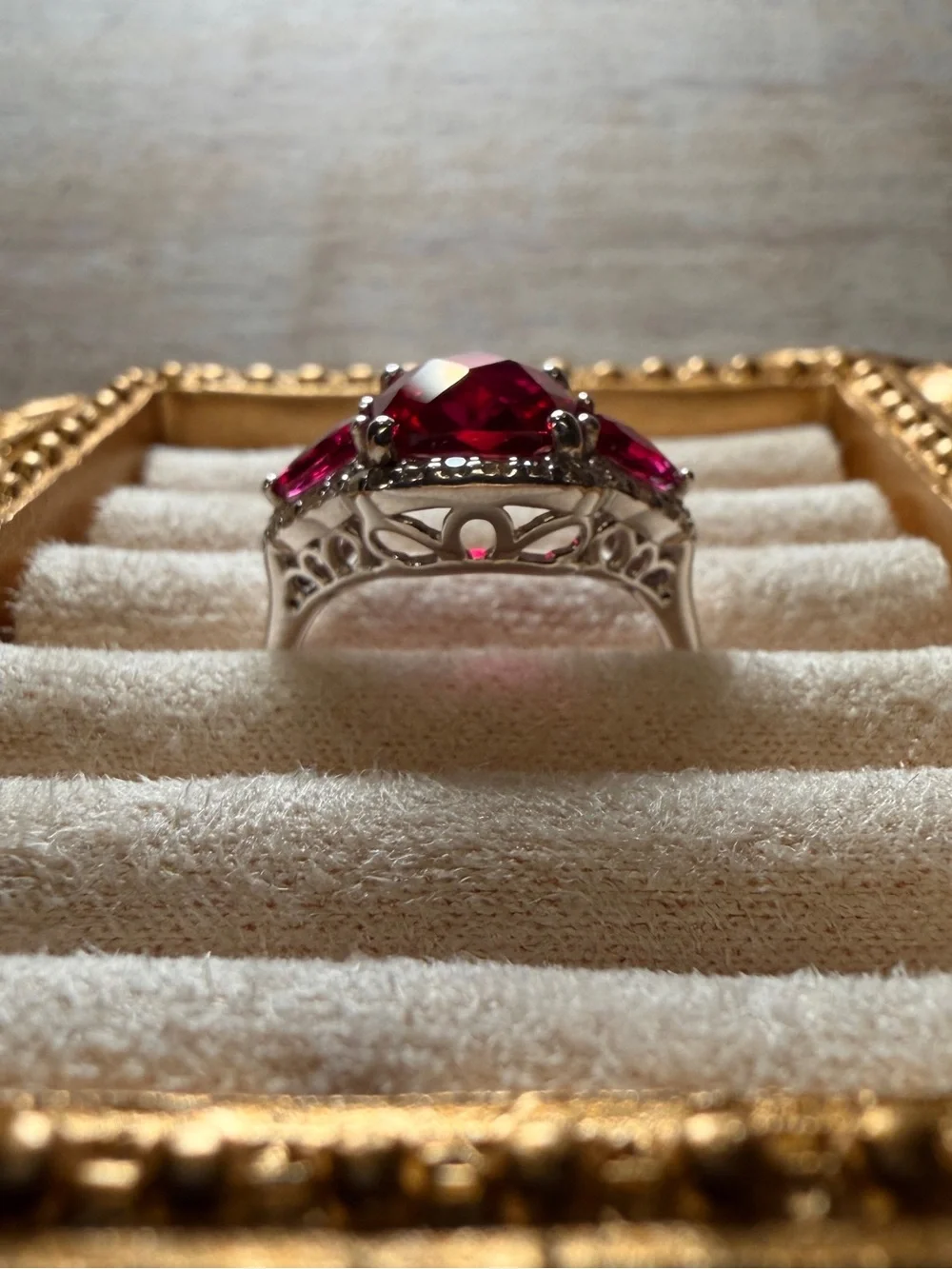 Vintage Sterling Silver Ruby With Pink Sapphires and White Topaz Ring - Size 6